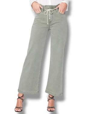 PAIGE Women's Carly High Rise Wide Leg Ankle Pants in Vintage Moss Taupe Size 27